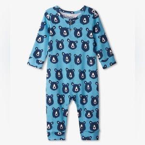 NWT Hatley Baby Boys Blue Bears Long Sleeve Henley Romper Coverall 6-9M
